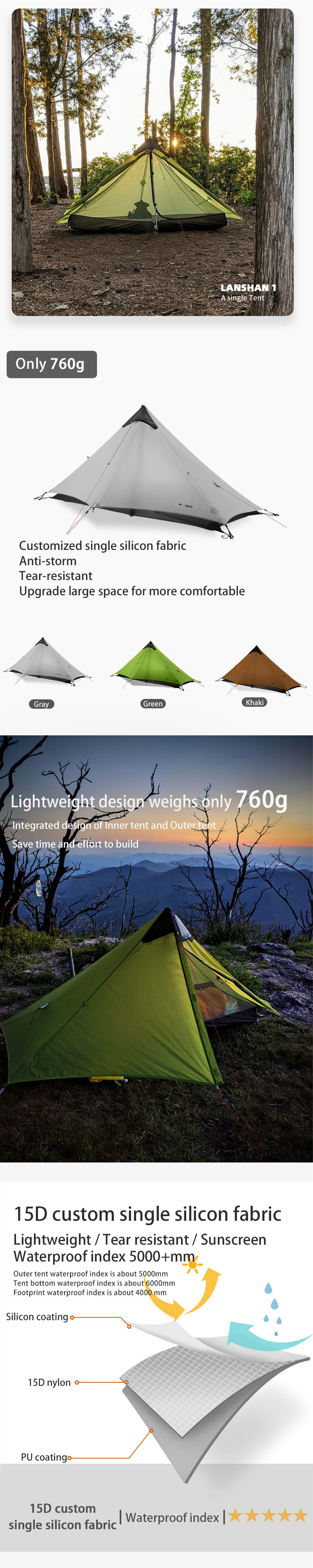 Cheap Goat Tents LanShan 2 3F UL GEAR 2 Person 1 Person Outdoor Ultralight Camping Tent 3 Season 4 Season Professional 15D Silnylon Rodless Tent